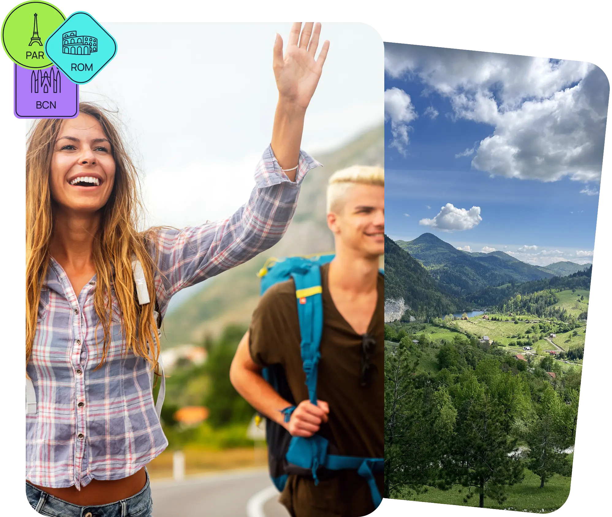 people laughing and mountain picture
