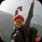 woman stretching arms on a hike